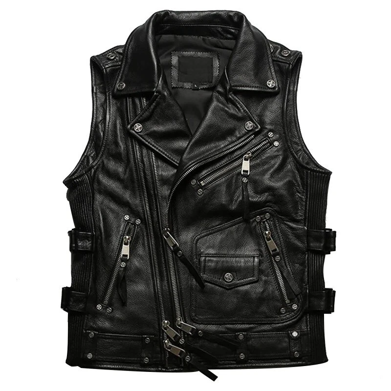 MEN'S REAL COW LEATHER BIKERS VEST WITH QUILTED & STRECHABLE PANELS BIKERS VEST
