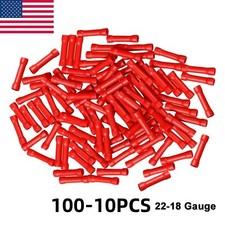 100Pcs Red 22-18 Gauge AWG Ga Wire Butt Connectors Vinyl Car Radio Terminals