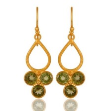 18K Gold Plated Peridot Gemstone Jewelry 925 Sterling Silver Dangle Earrings