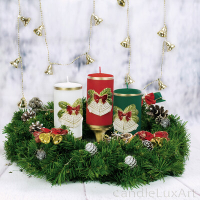 Stumpen Kerzen 7x14cm matt Glocken 3D Applikation Goldrand Advent Weihnachten