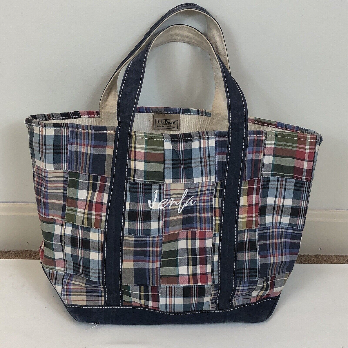 Vintage LL Bean Madras Patchwork Plaid Boat & Tote Canvas Medium  