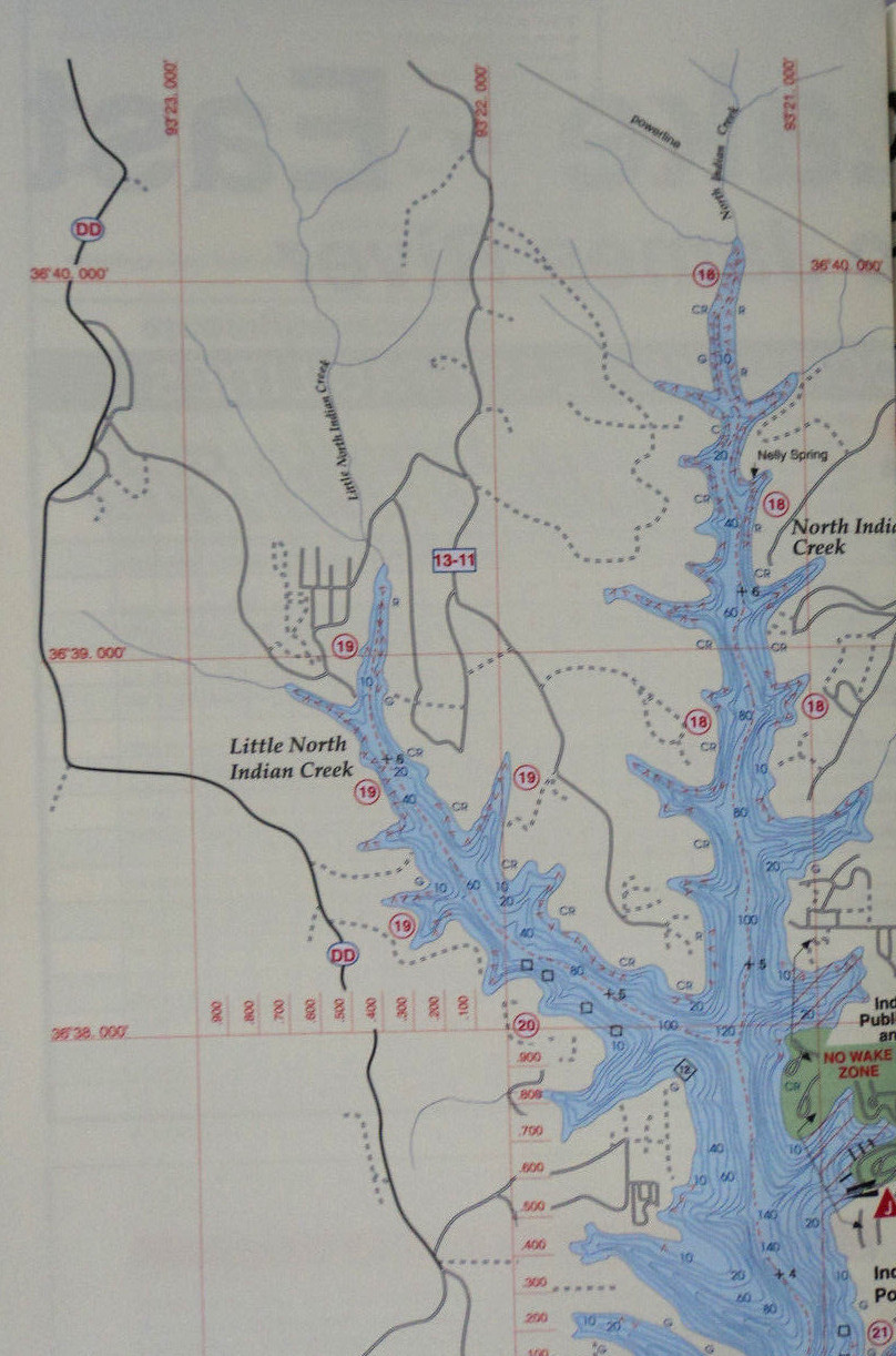 Table Rock Lake East Section Detailed Fishing Map, GPS Points