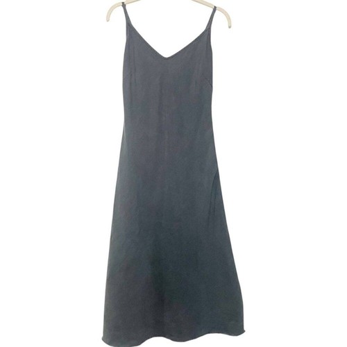 Damen Mother The Slip Up Inn verwaschen schwarz ärmellos Midi Chambray Kleid ausgefranst