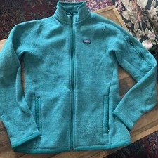 Patagonia Better Jacket Womens Small Fleece Lined Sweater Green Teal Full Zip