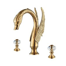 Gold Swan Bathroom Sink Faucet 3 Holes 2 Handle Crystal Bathroom Faucet Wides...