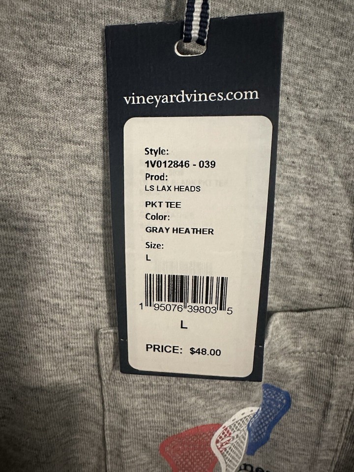 Men’s Vineyard Vines Lacrosse Head Long Sleeve Pocket TShirt Brand New