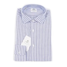 Luigi Borrelli Napoli Blue and White Striped Oxford Cotton Dress Shirt 15.75