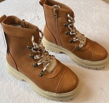 NWT Girls Zipper Lace-Up Combat Style Boots, Sz 2