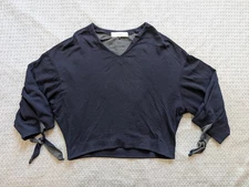 Le Ciel Bleu Sweater Womens 36 Blue V Neck Cropped Tie Sleeve Tencel 19A62201