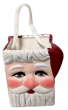 Ceramic Santa Head Gift Bag Candy Sack Hand Painted Vintage