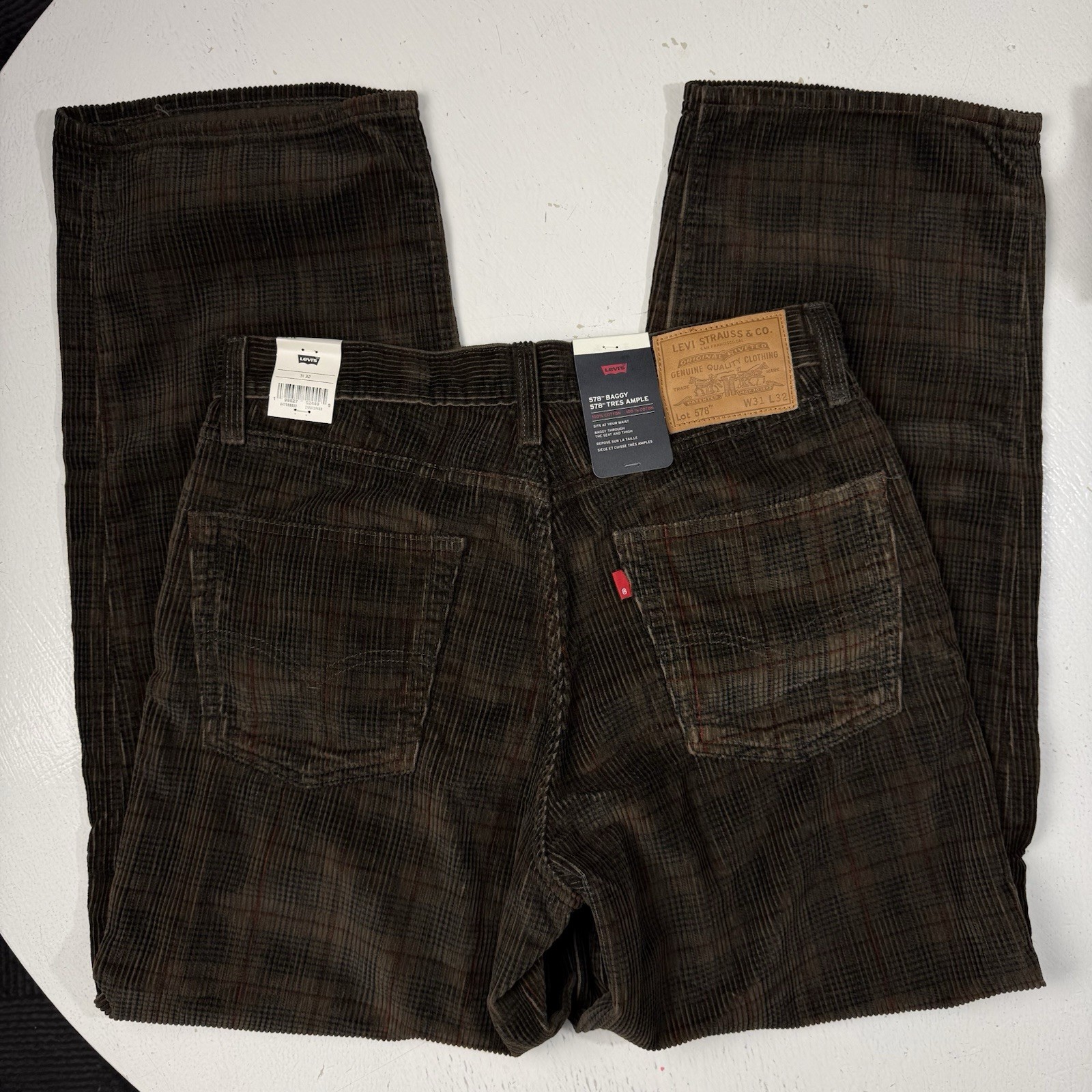 Levis Premium 578 Baggy Corduroy Jeans Men 31 x 32 Jeans Brown Ennis Plaid Pants thumbnail 7