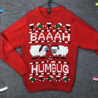 Dec 25th Ugly Christmas Sweater Mens Medium Red Baah Humbug Sheep Pullover