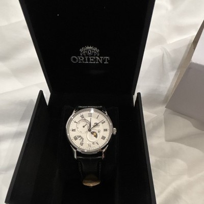 Orient Sun & Moon Automatic Day/Night White Dial Black Leather Strap w/ Box