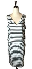 Athleta Dress Small White Gray Striped Linen Blend Sleeveless Athletic Vida Mini