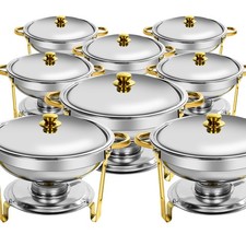 Chafing Dish Set 4 8pcs, Round Stainless Steel Chafing Dish Buffet Set for Party