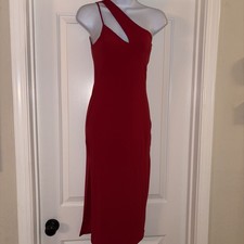 NWT Fashion Nova One Shoulder Red Midi Dress High Slit Sz Small Valentine’s Day