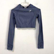 Gymshark Vital Seamless Long Sleeve Crop Top S Blue Yoga Workout Gym Running