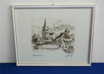 Staatsgeschenk Aquaforte Original von STEFAN ORTH - signiert mit Prägung gerahmt