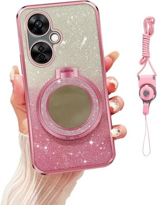 for Nord N30 5G Case with Lanyard Strap Glitter Bling Makeup Mirror Luxury Plati