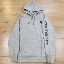 Carhartt Hoodie Womens Medium 8-10 Gray Relaxed Fit Fleece Pullover Graphic Logo