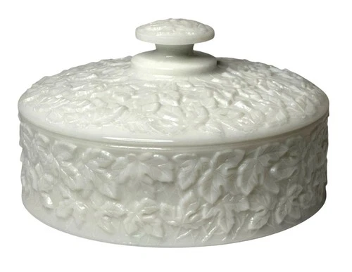 VTG Westmoreland Milk Glass Bramble Maple Leaf Candy Box Decorative Lidded Dish