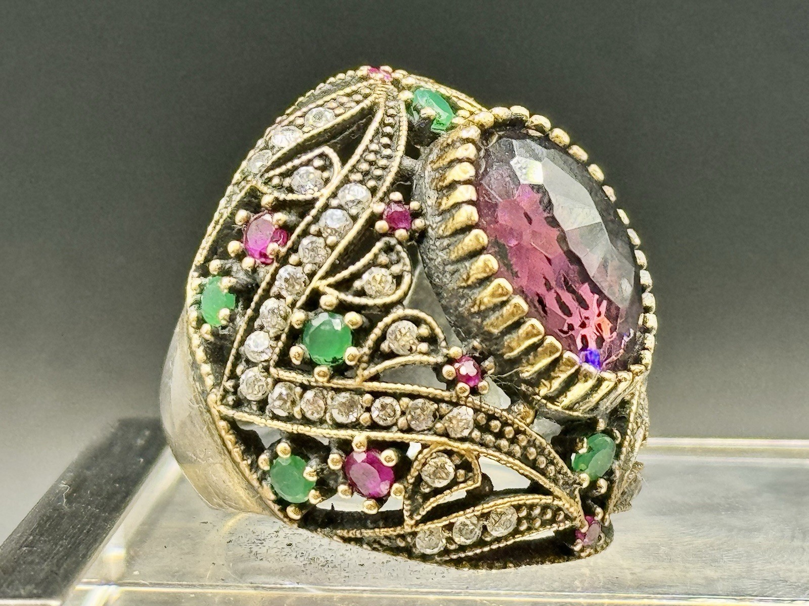 Statement Ottoman Style Sterling Silver Multi-Sto… - image 2