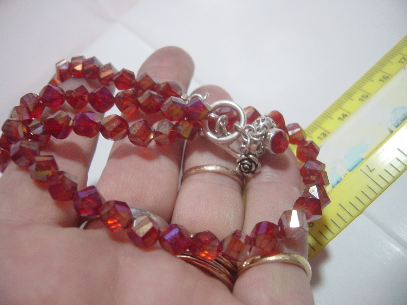 SOLID SILVER -SUPERB-GENUINE RED CRYSTAL NECKLACE… - image 13