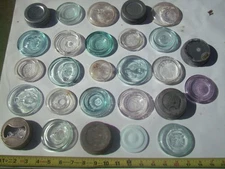 27 glass & zinc canning jar lids lot, insert Mason's CFJCo. hero, Canada, ball
