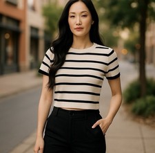 Le Lis Knit Crop Knit Summer Sweater Cream Bl...