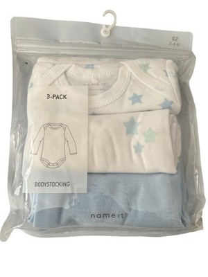 Name it - 3 er Set Baby Bodys - Langarmbody blau / Sterne Gr.56/62/68 NEU