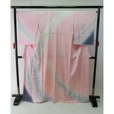 Rare Made-to-Measure Pure Silk Dress with Butterfly Pattern Pink Japan