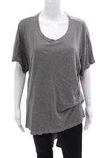The Great Womens Cotton Crew Neck Distressed High Low T-Shirt Gray Size 3
