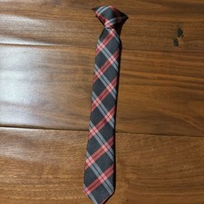 Boys Gray Black Red Plaid Clip-On Tie Size 3  Up