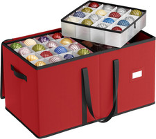 Large Christmas Ornament Storage Box, Dual Zippers, Stackable Christmas Storage