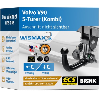 ANHÄNGERKUPPLUNG für Volvo V90 16-20 vert. abnehmbar BRINK +13pol E-Satz ABE