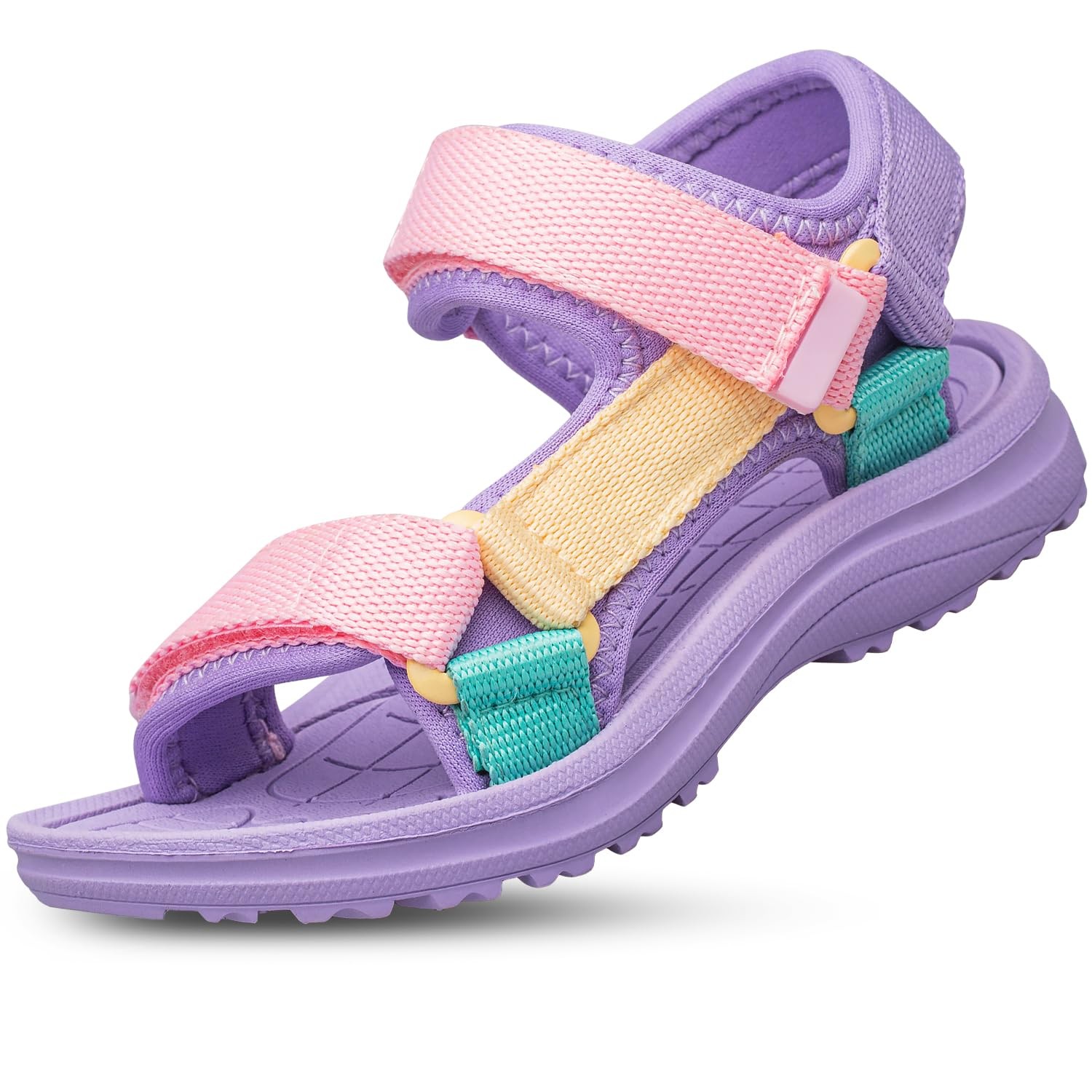 YHOON Girls Sandals Adjustable Double Strap Open-Toe 4 Big Kid, Purple Pink