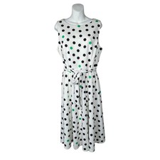 Jessica Howard Women's Midi Dress Sz 14 Fit & Flare White, Blue Green Polka Dots