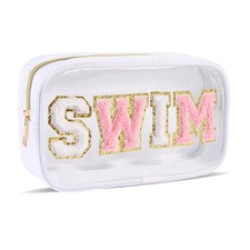 Swim Pouch Bag Clear Makeup Bags with Zipper Preppy Chenille Letter Patch Cos...