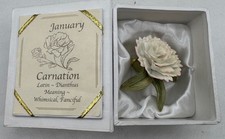 Roman Inc God's Garden January Carnation Porcelain Flower Figurine w Box