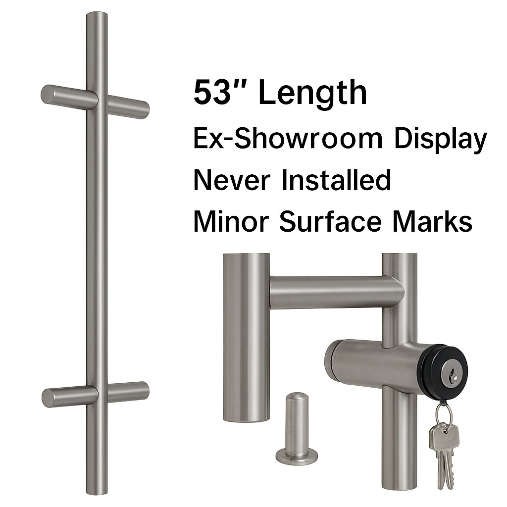 Pair Stainless Steel T-Bar Door Handles with Lock – 53" Length, Brushed Finish,