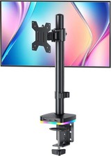 RGB Single Monitor Desk Mount, Monitor Arm with 3 USB Ports, Charging and USB Da