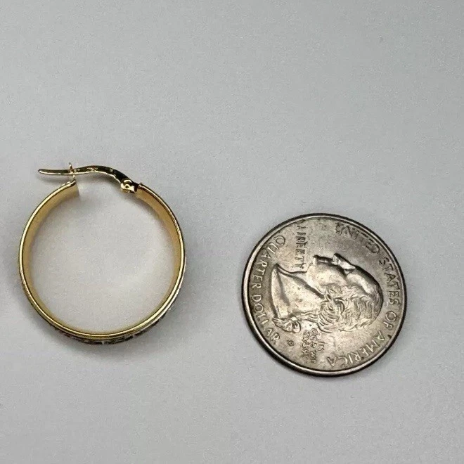 14k Two Tone Gold Roman Numeral Hoop Earrings (11) - Image 3 of 3