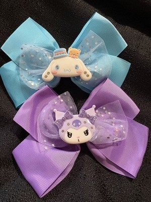 Sanrio Kuromi & CinnGirls Hair Clips Blue Purple Bow Beaded Set