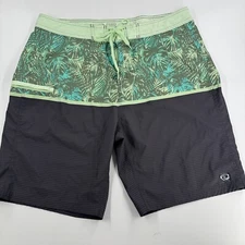 Wave Zone MENS Gray Green Palm Leaves Swim Trunks Board Shorts SIZE 38
