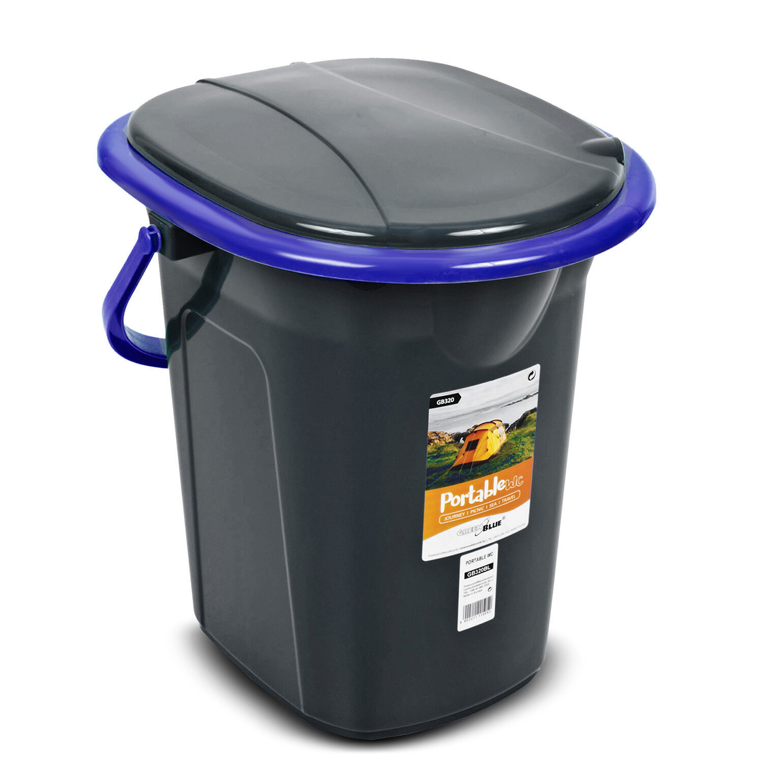 Toilette camping portable GreenBlue GB320 noir et bleu avec seau amovible de 19L