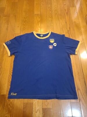 Vintage Roots Canada T-Shirt XL Blue Since 73 Patch 100% Cotton Made in Canada