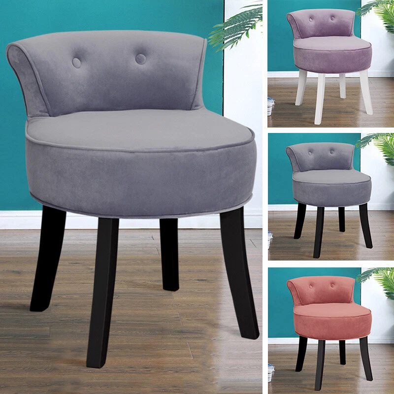 Velvet Vanity Stool Wooden Leg Bedroom Make Up Dressing Table Chair Tub Chair UK