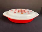 Vintage Pyrex Orange Red Friendship Divided Glass Casserole Dish  Lid  1 Quart