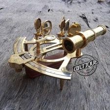 Vintage VINTAGE MARINE BRASS SEXTANT & WOODEN BASE NAUTICAL HENRY BAROW WOR