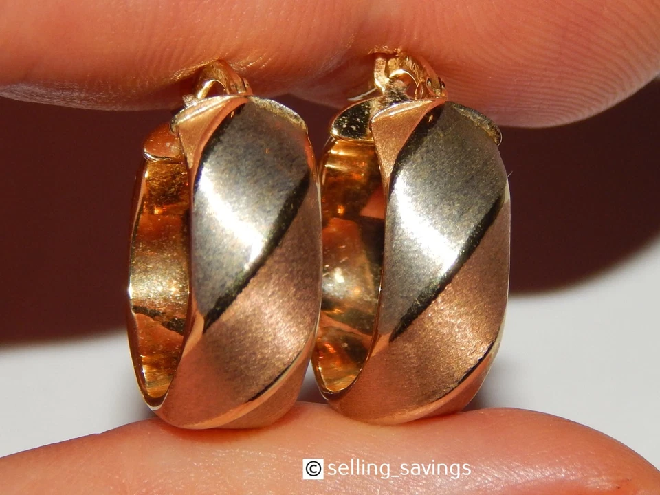 14K YELLOW WHITE ROSE GOLD MILOR MATTE FINISH LEVERBACK BACK ROUND HOOP EARRINGS - Image 2 of 4